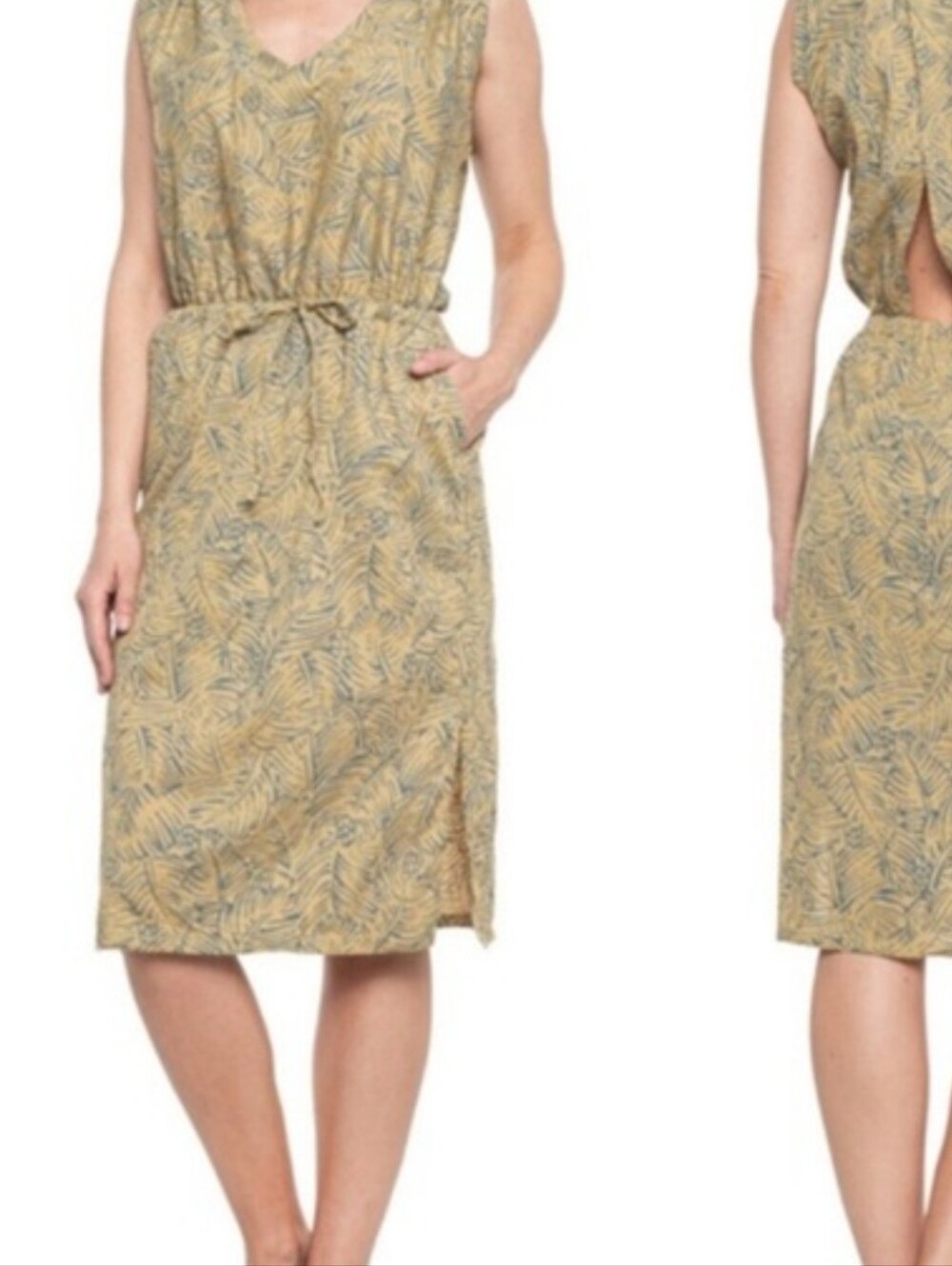 Prana Ecotropics Dress Cabana Straw Tan Drawstring Keyhole Back